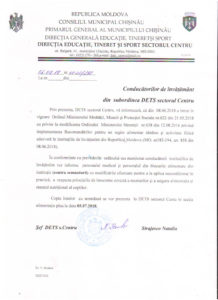 Conducătorilor instituțiilor de învățămînt din DETS Centru