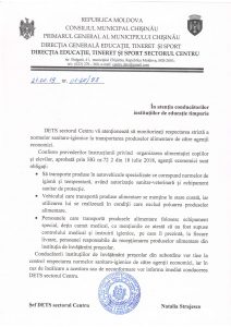 Conducătorii instituțiilor de educație timpurie sunt atenționați să monitorizeze respectarea strictă a normelor sanitaro-igienice la transportarea produselor alimentare de către agenții economici.