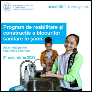Procesul de înscriere a instituțiilor învățământ primar, gimnazial și liceal ce necesită îmbunătățiri a condițiilor de alimentare cu apă, sanitație și igienă